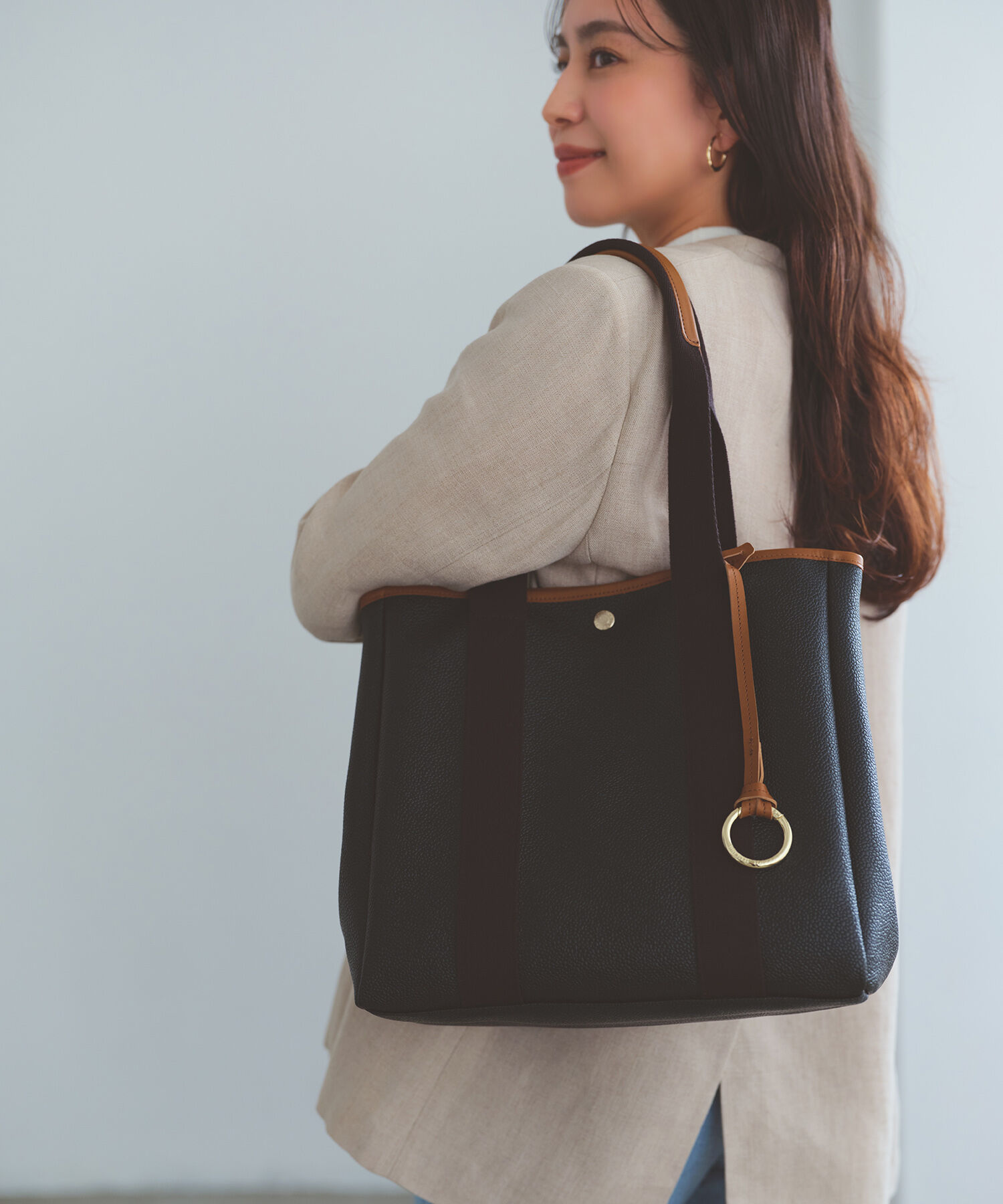 TOPKAPI BREATH「【Breath TOPKAPI】SCOTCH GRAIN スコッチグレイン ロングハンドル ボックス トートバッグ 」|トートバッグ|ブラック系