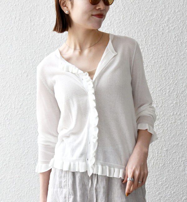 SHIPS any「SHIPS any:〈手洗い可能〉コットン ミックス シアー フリル カーディガン」|カーディガン|