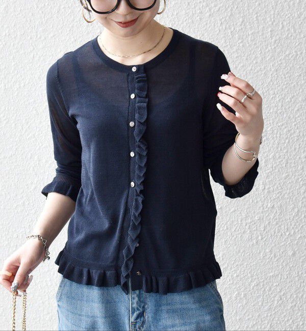 SHIPS any「SHIPS any:〈手洗い可能〉コットン ミックス シアー フリル カーディガン」|カーディガン|