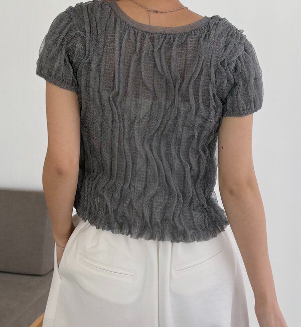  「シャーリング半袖カーディガン」|カーディガン|