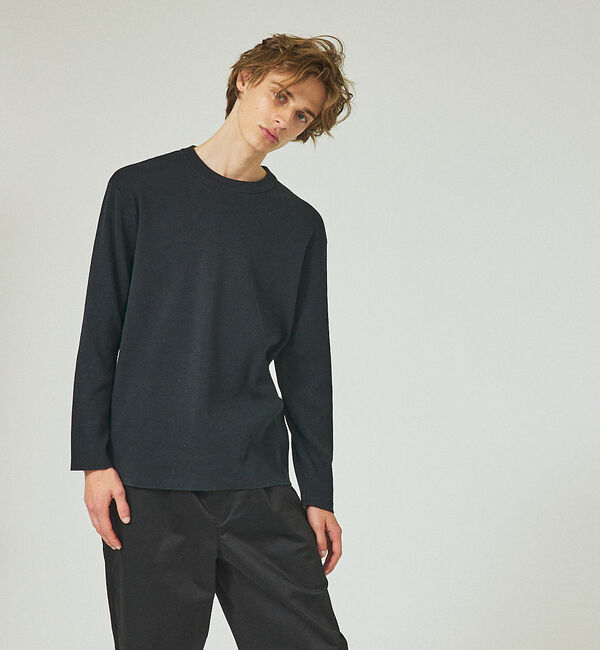 ABAHOUSE「【定番】総針 プルオーバー ニット / クルーネックニット」|ニット・セーター|ブラック