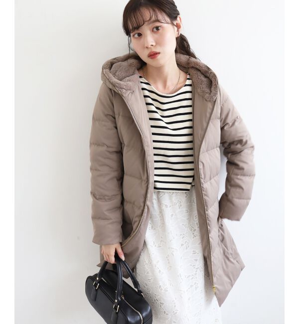  「ファーフードロングダウン」|ダウン|モカ