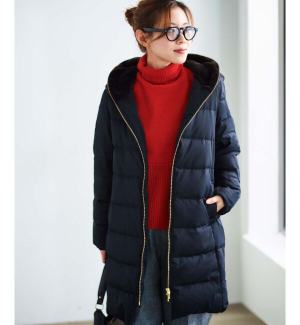  「ファーフードロングダウン」|ダウン|ネイビー