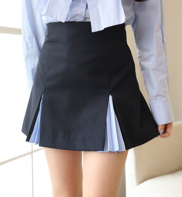  「【セットアップ可能】配色プリーツスカート」|スカート|