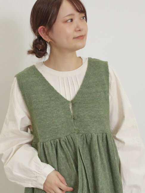 Samansa Mos2「Vネック裾フリル前後2WAYニットベスト」|ダウンベスト・ベスト|