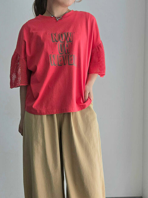 SM2「[接触冷感]袖メッシュプリントTシャツ」|Tシャツ・カットソー|レッド