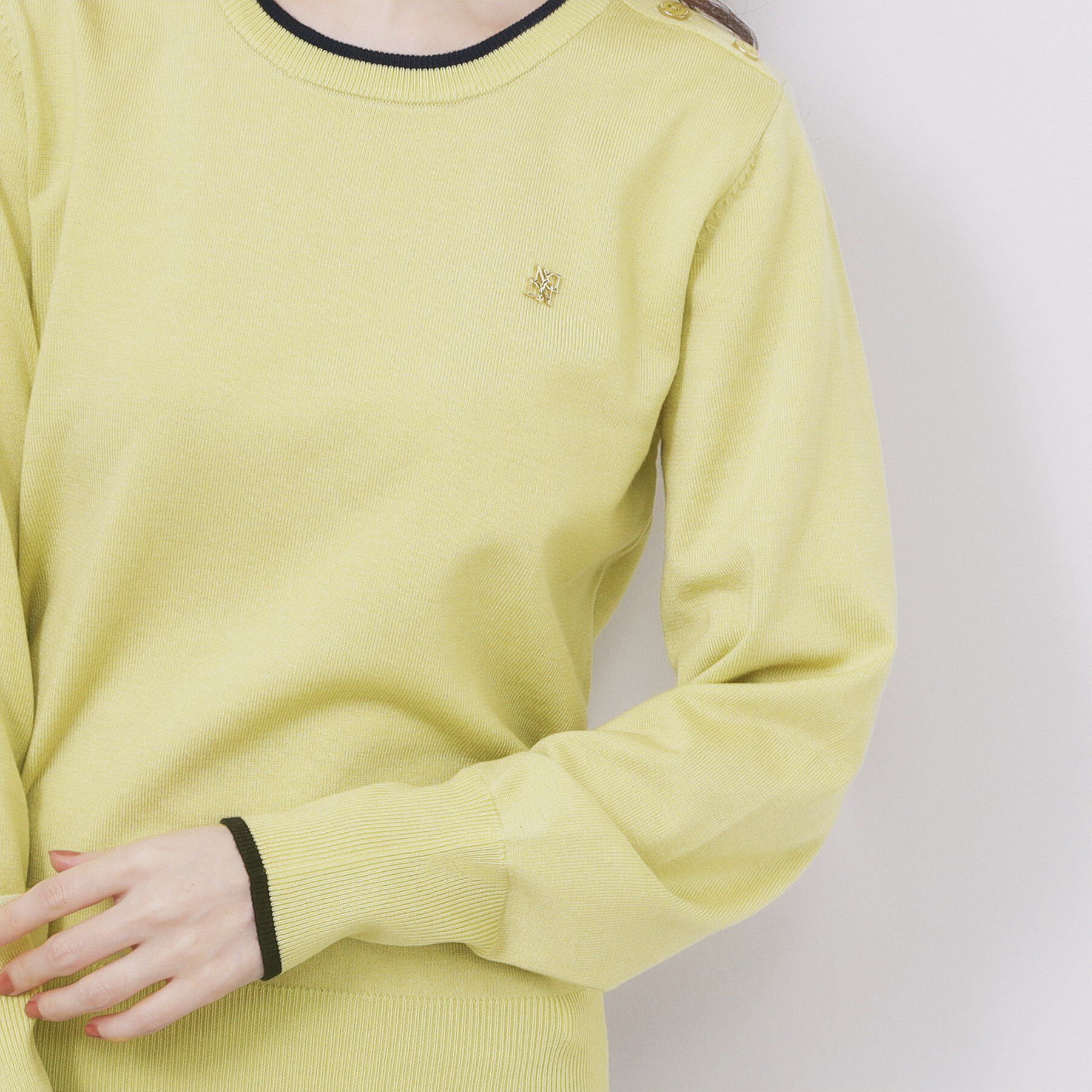 index「ゴールドパーツ付きバイカラークルーネックニット【洗濯機OK】」|ニット・セーター|