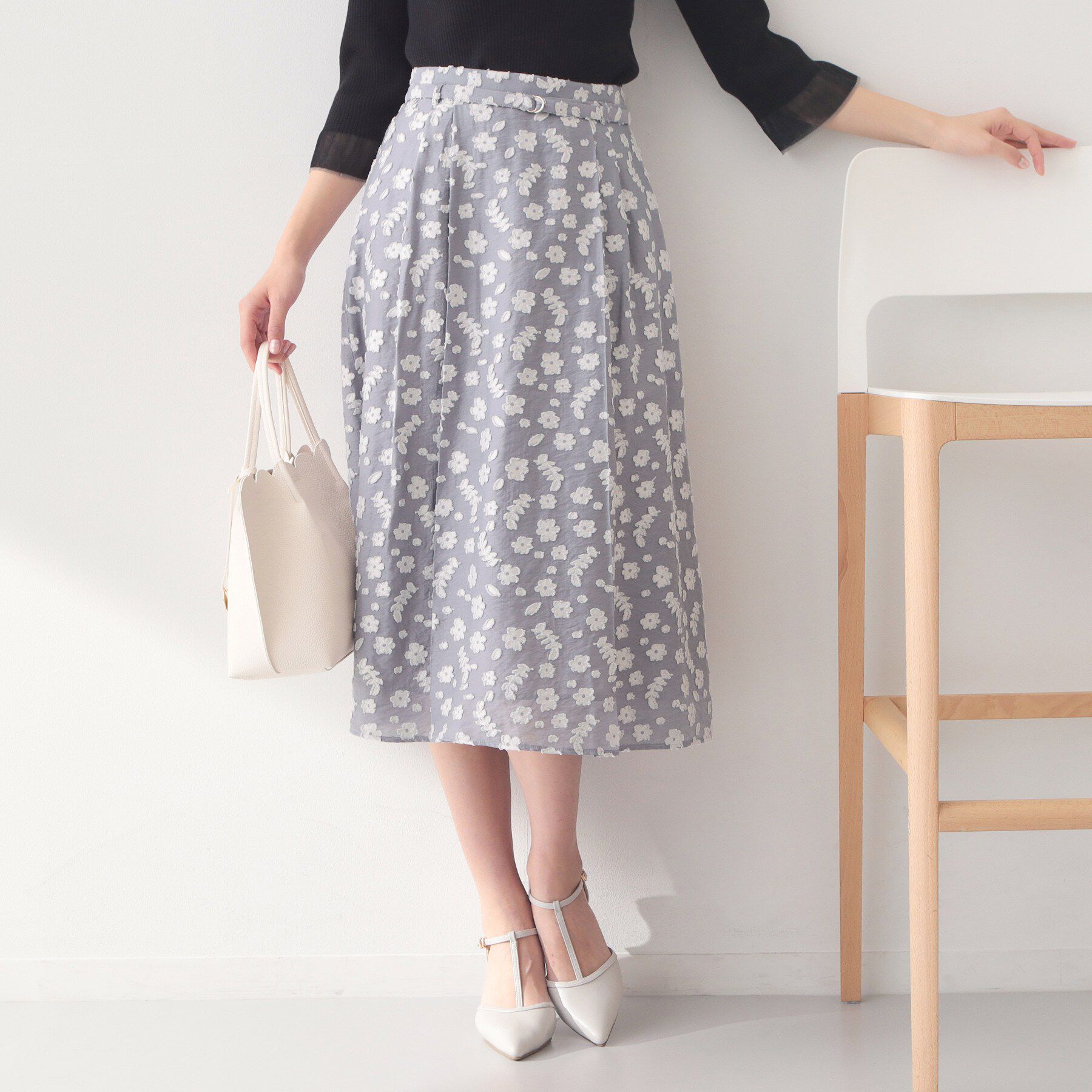 index「麻調花柄ジャカードフレアスカート【ハンドウォッシャブル】」|スカート|