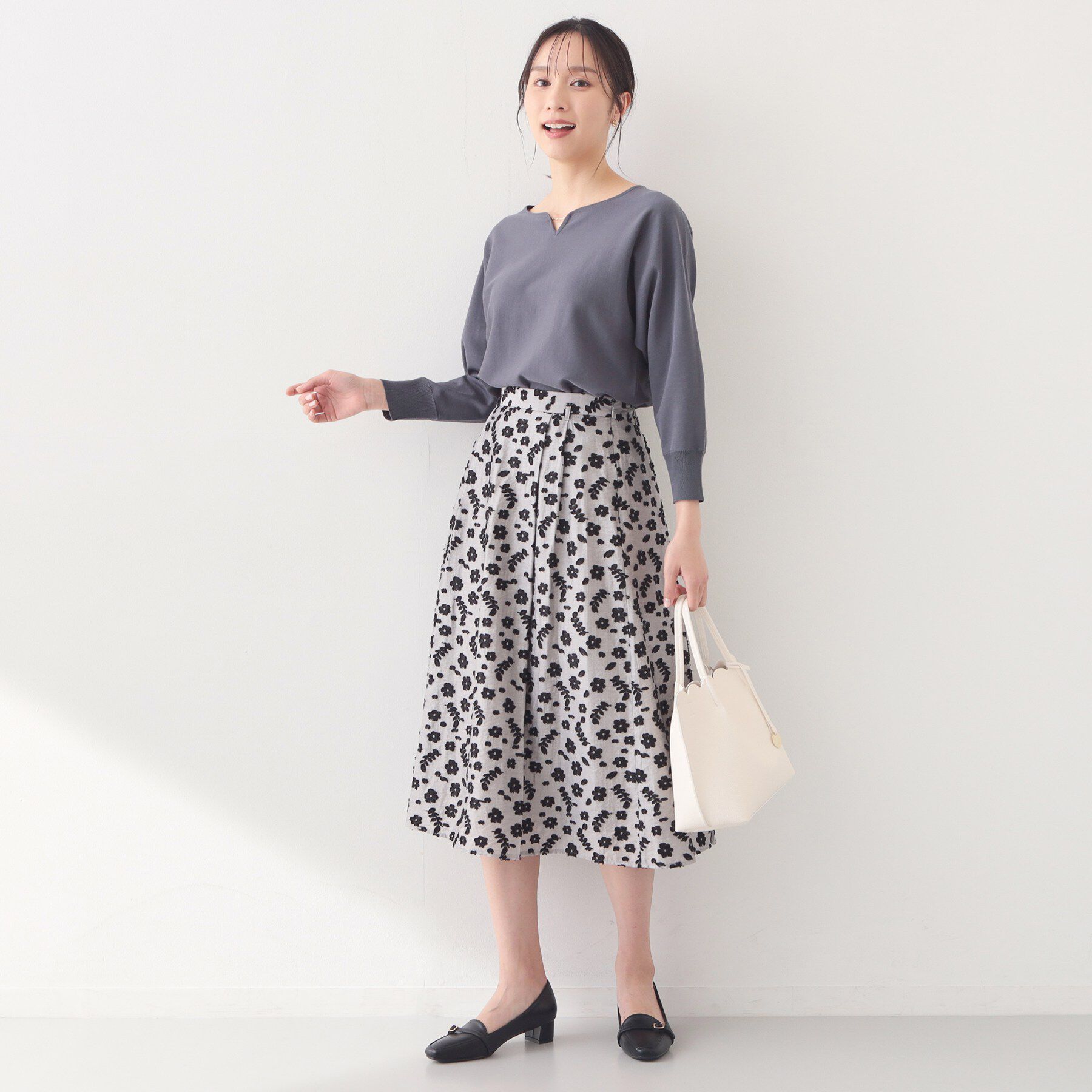 index「麻調花柄ジャカードフレアスカート【ハンドウォッシャブル】」|スカート|