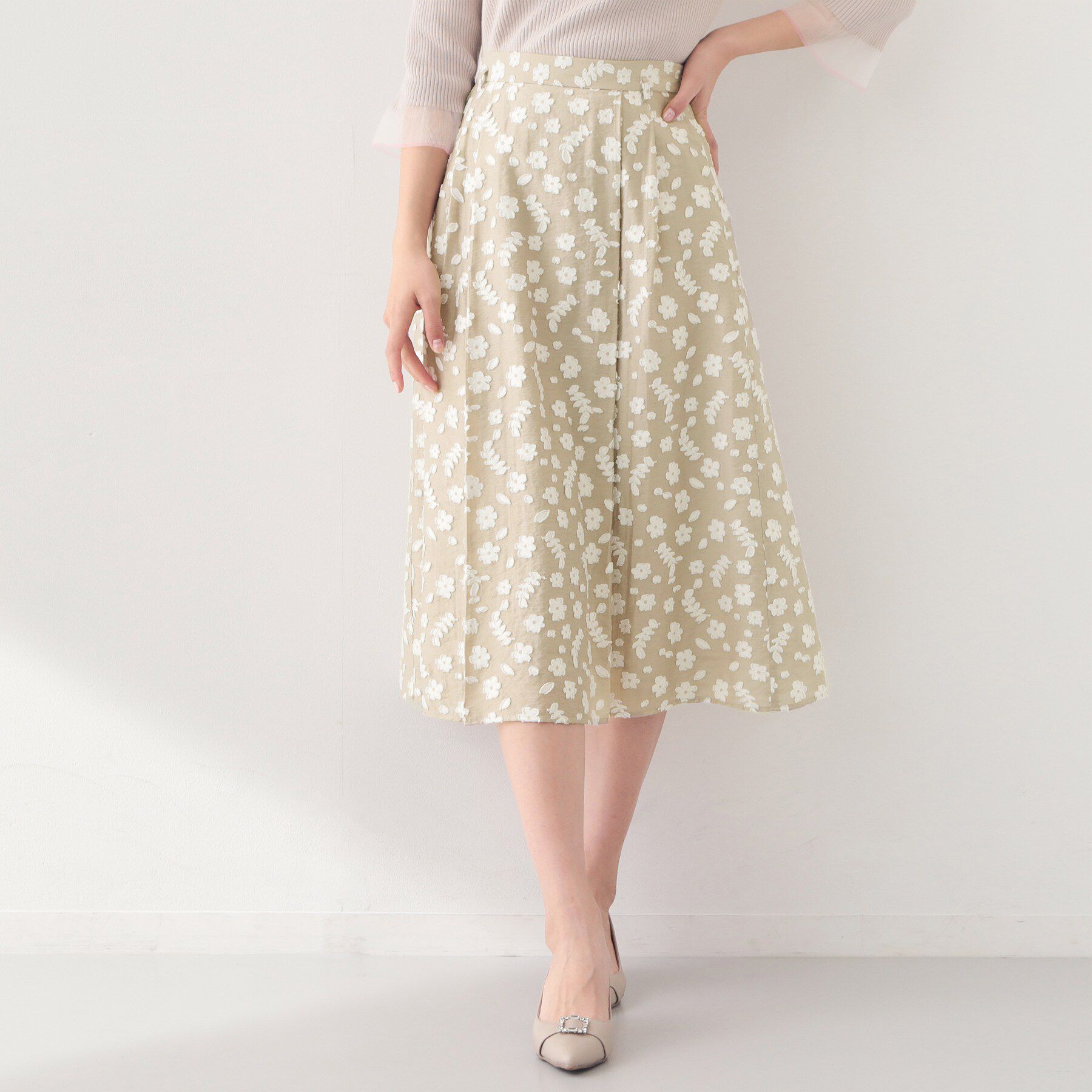 index「麻調花柄ジャカードフレアスカート【ハンドウォッシャブル】」|スカート|