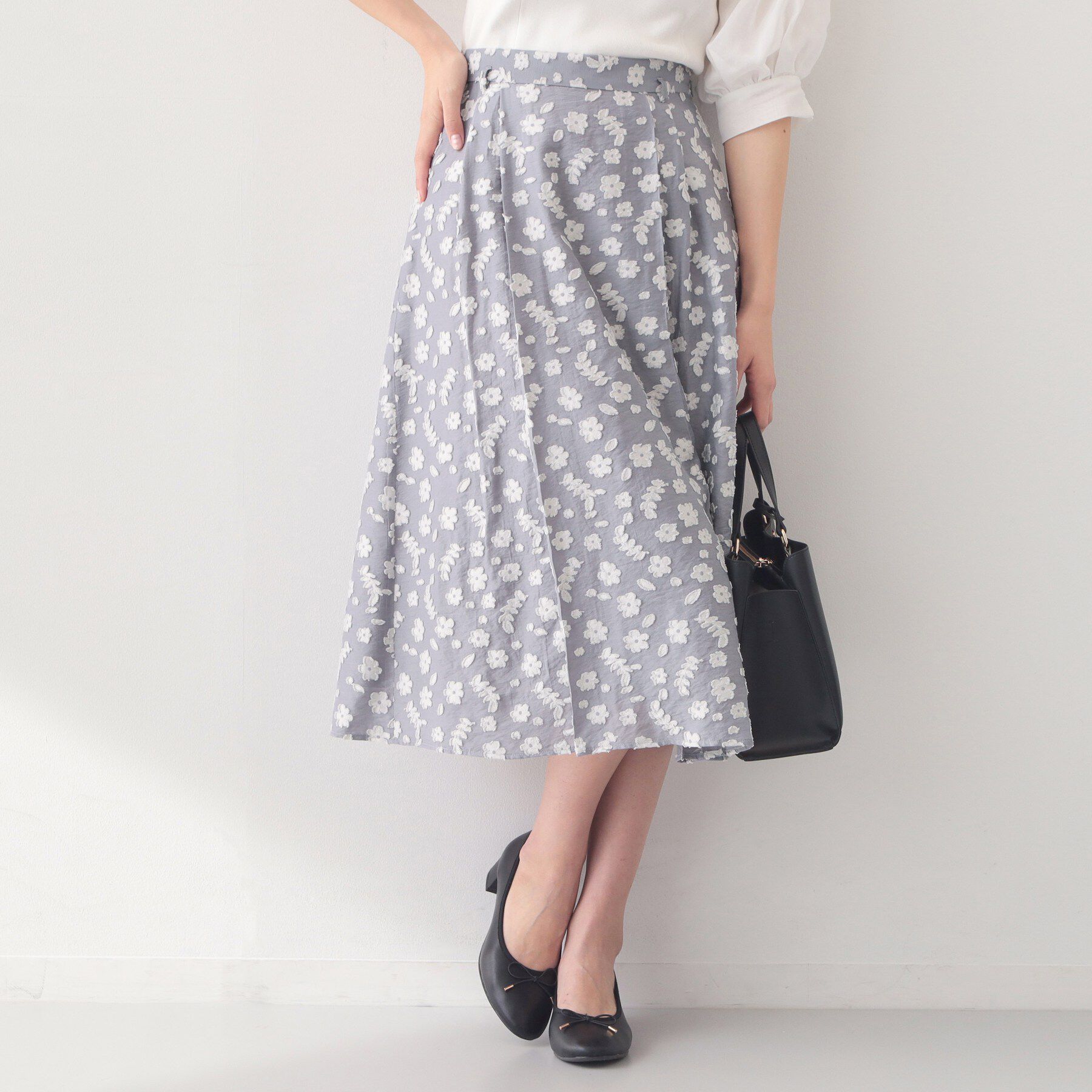 index「麻調花柄ジャカードフレアスカート【ハンドウォッシャブル】」|スカート|