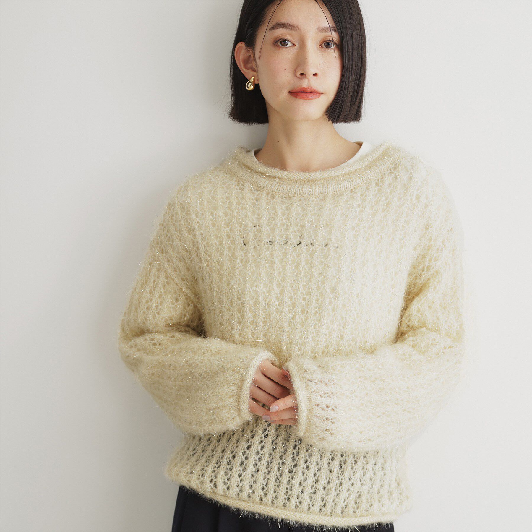 THE SHOP TK「【毛玉になりにくい】ラメメッシュニット/洗える」|ニット・セーター|グレージュ(050)