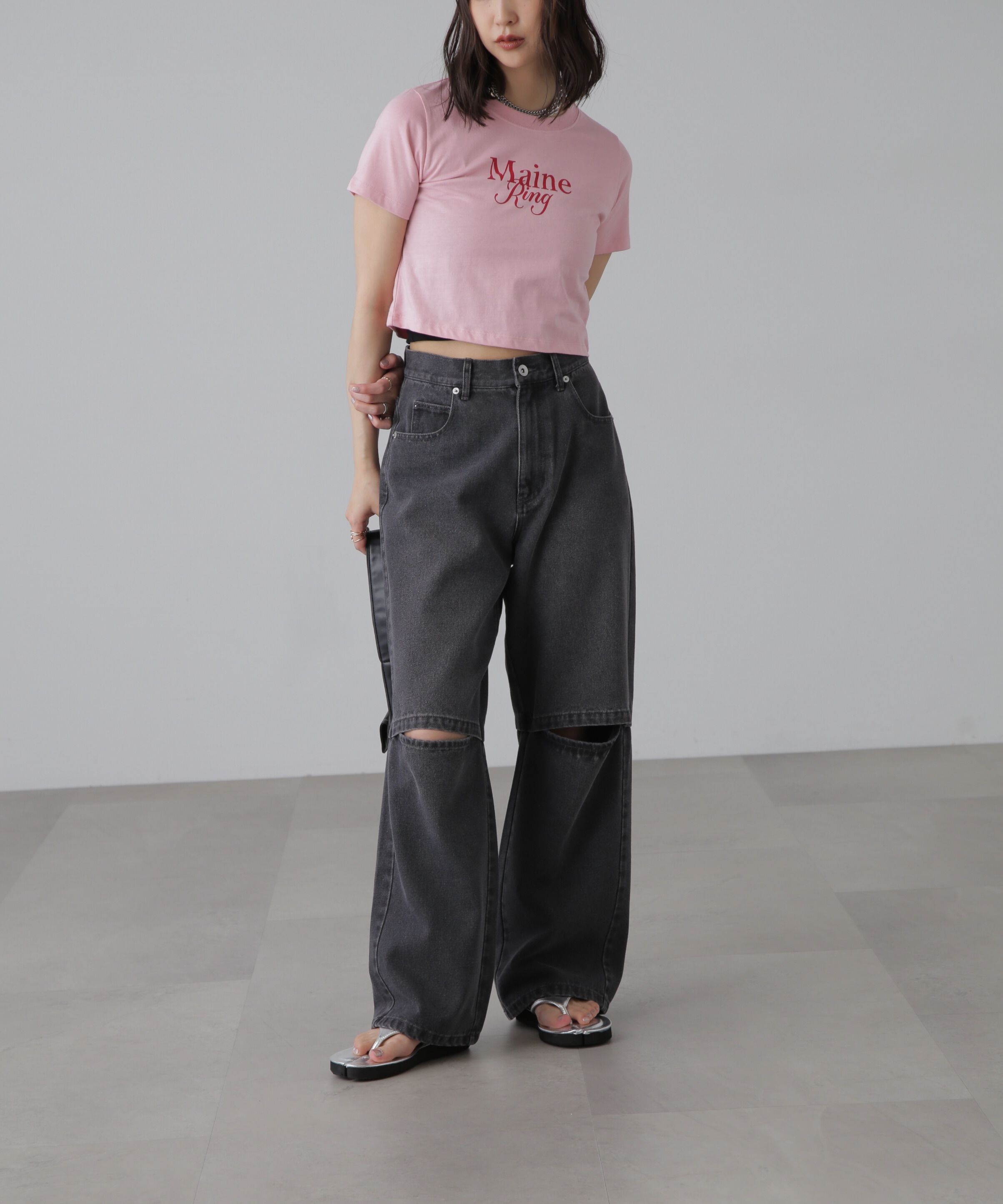  「ショート丈ロゴTシャツ」|Tシャツ・カットソー|