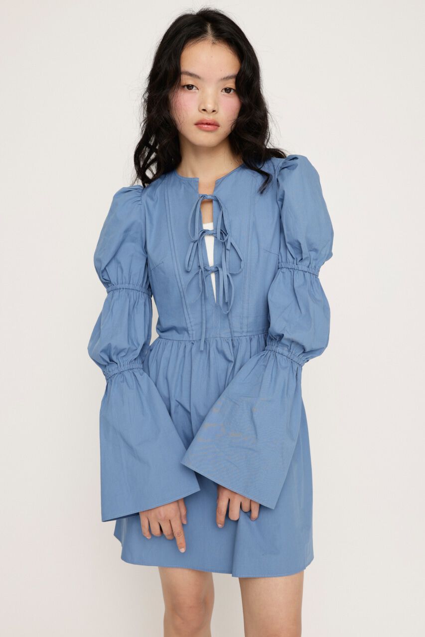 SLY「FRONT RIBBON PUFF SLEEVE ワンピース」|ワンピース|BLU