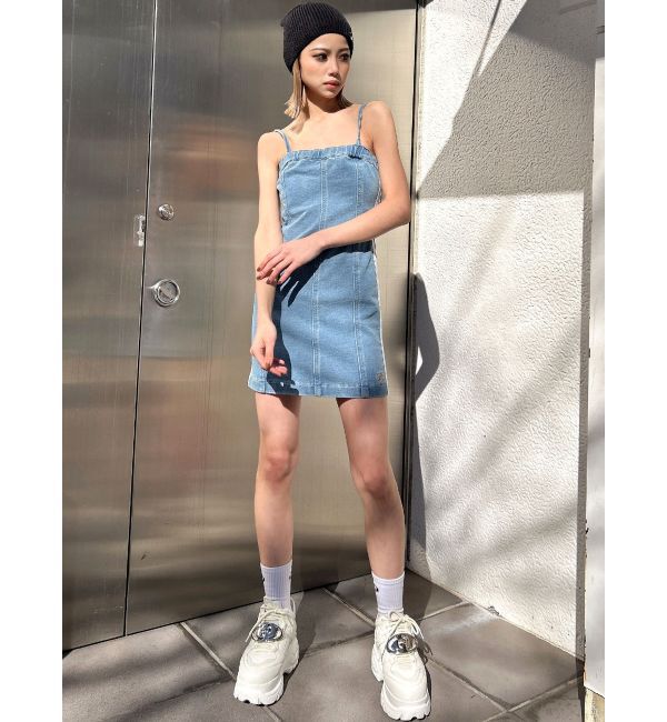 GYDA「GD SIDE 2ラインカットデニムベアワンピース【SETUP着用可】」|ワンピース|