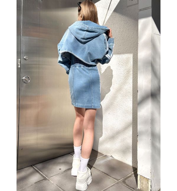 GYDA「GD SIDE 2ラインカットデニムベアワンピース【SETUP着用可】」|ワンピース|