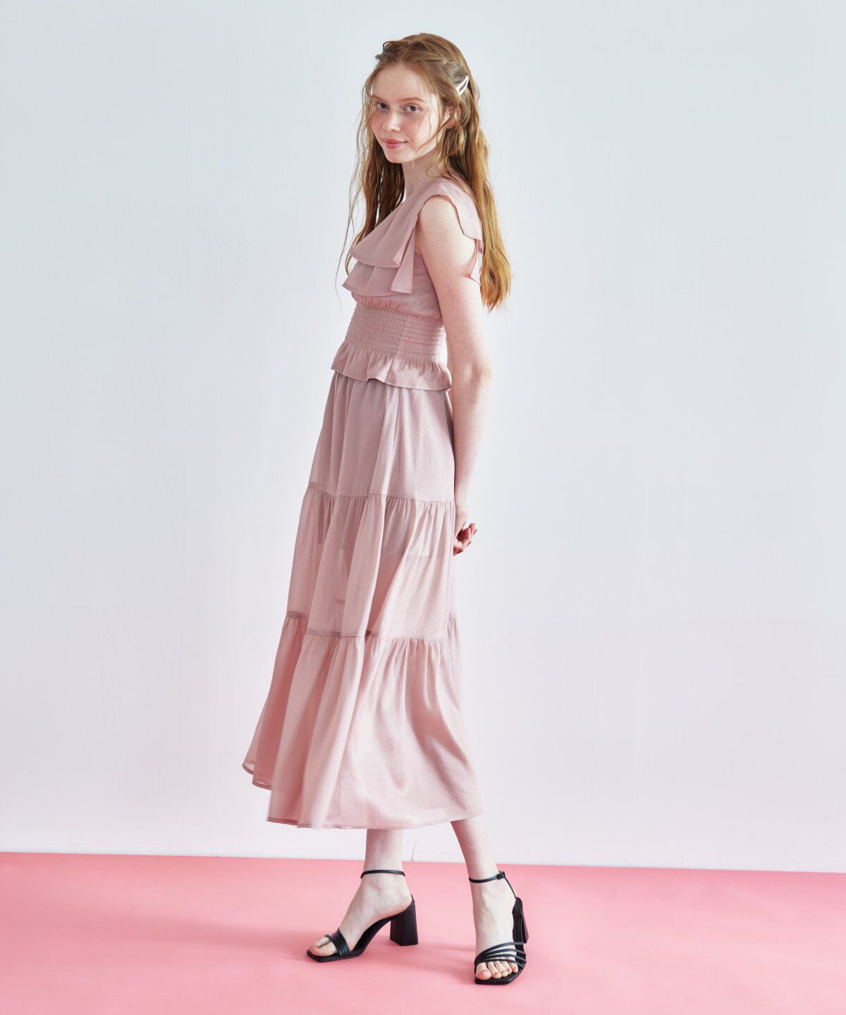 REDYAZEL「シャイニー楊柳ティアードスカート」|フレア|