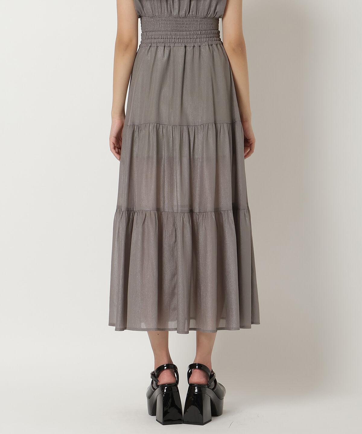 REDYAZEL「シャイニー楊柳ティアードスカート」|フレア|