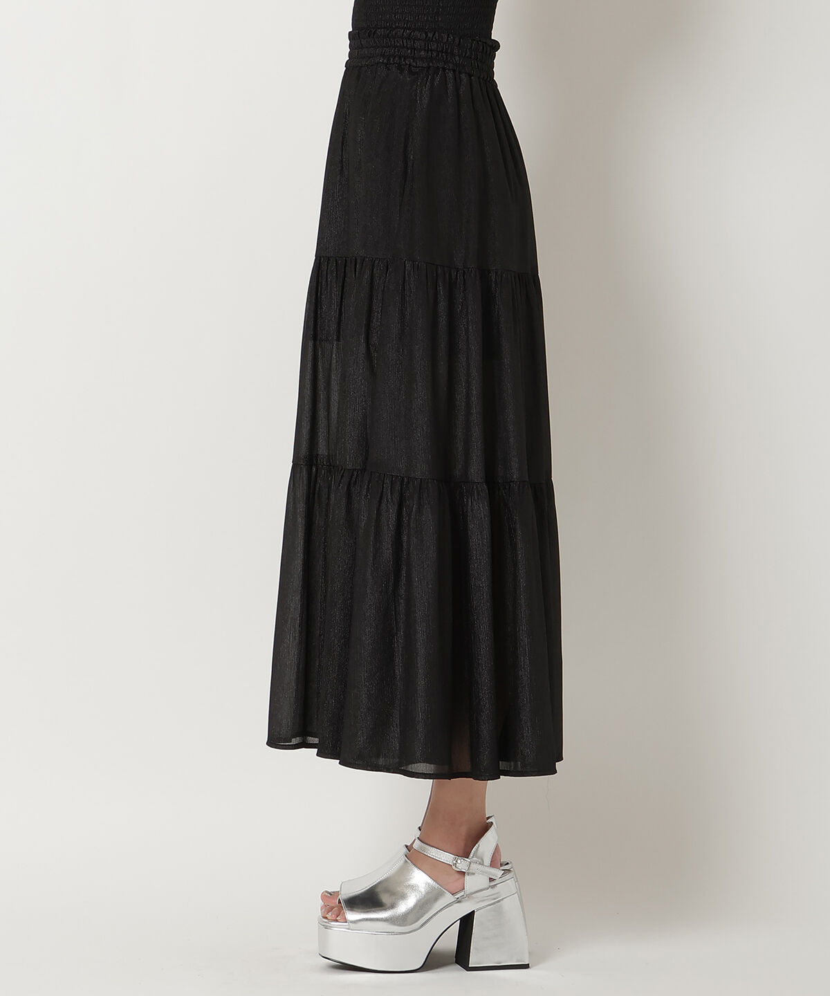 REDYAZEL「シャイニー楊柳ティアードスカート」|フレア|