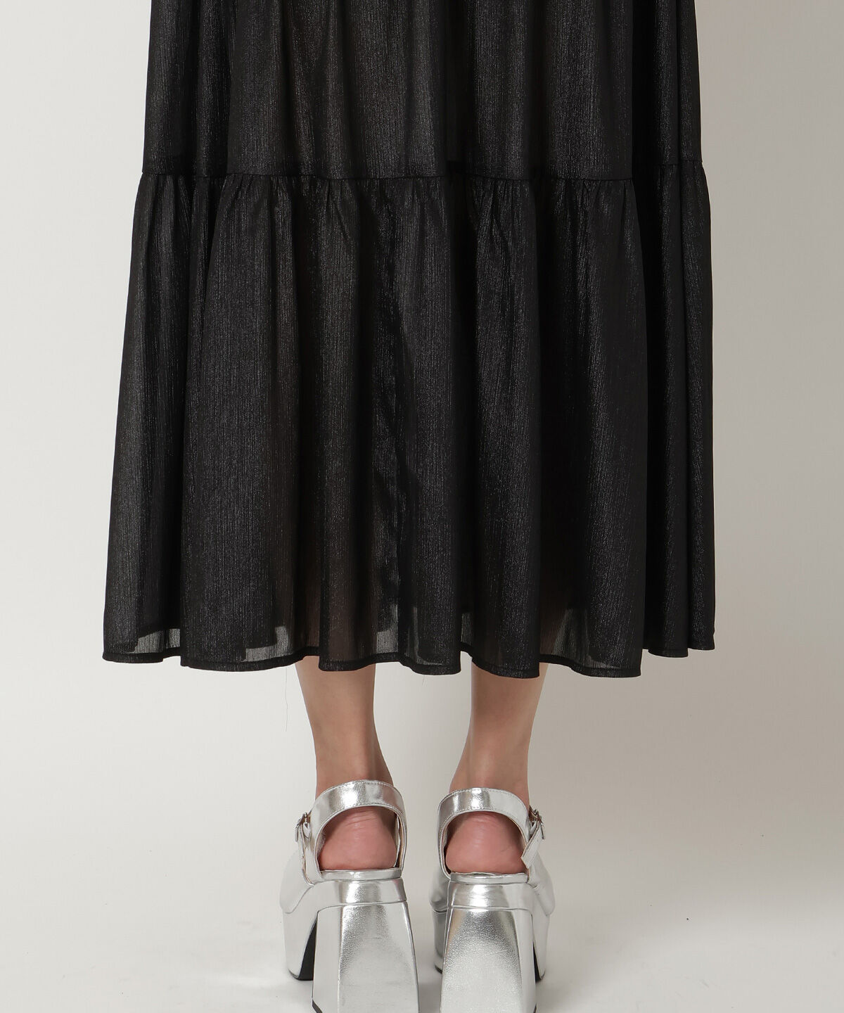 REDYAZEL「シャイニー楊柳ティアードスカート」|フレア|