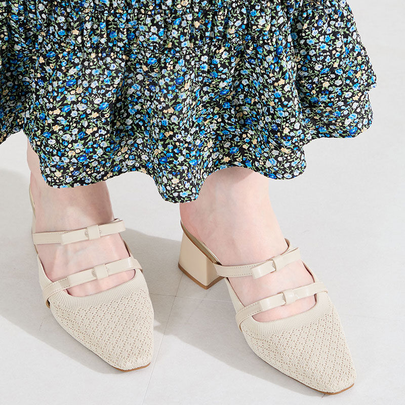 ORiental TRaffic「●2026春夏新作●ダブルリボンニットミュールパンプス/61111」|サンダル|BEIGE