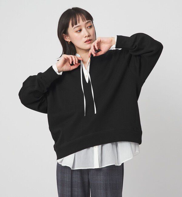 UNITED ARROWS green label relaxing「【WEB限定】＜at ease＞ダブルフェイス 裏起毛 プルオーバー カットソー」|Tシャツ・カットソー|BLACK