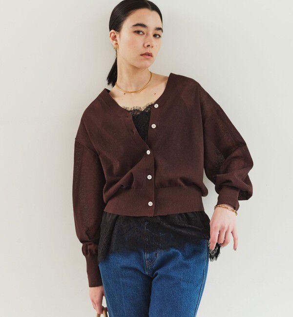 UNITED ARROWS green label relaxing「【結論シリーズ】ビューティーネック2WAYカーデ ウォッシャブル」|カーディガン|DK.BROWN