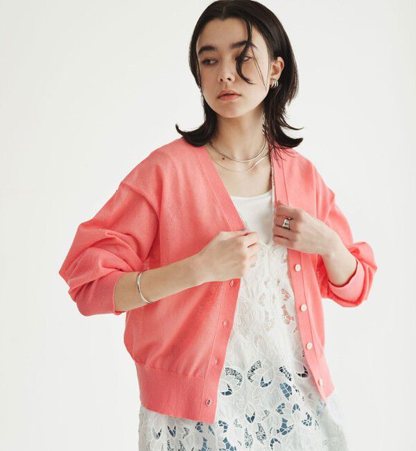 UNITED ARROWS green label relaxing「【結論シリーズ】ビューティーネック2WAYカーデ ウォッシャブル」|カーディガン|PINK