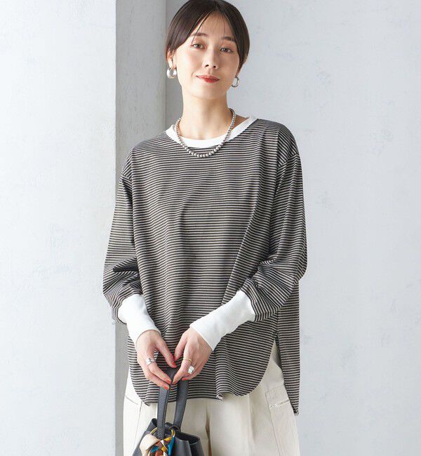 SHIPS for women「ロング リブ スリーブ カットソー  ボーダー / ソリッド」|Tシャツ・カットソー|