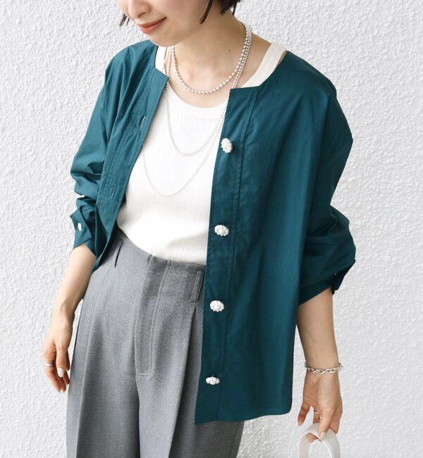 SHIPS for women「【WEB限定】 〈洗濯機可能〉タイプライター ビジュー ボタン ロングスリーブ ブラウス」|シャツ・ブラウス|