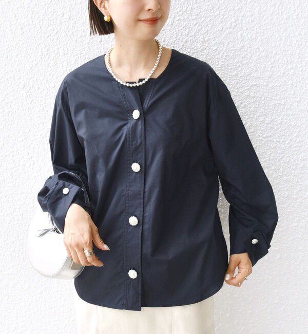 SHIPS for women「【WEB限定】 〈洗濯機可能〉タイプライター ビジュー ボタン ロングスリーブ ブラウス」|シャツ・ブラウス|