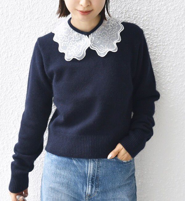 SHIPS for women「【WEB限定】〈手洗い可能〉布帛 襟付き ニット プルオーバー」|ニット・セーター|