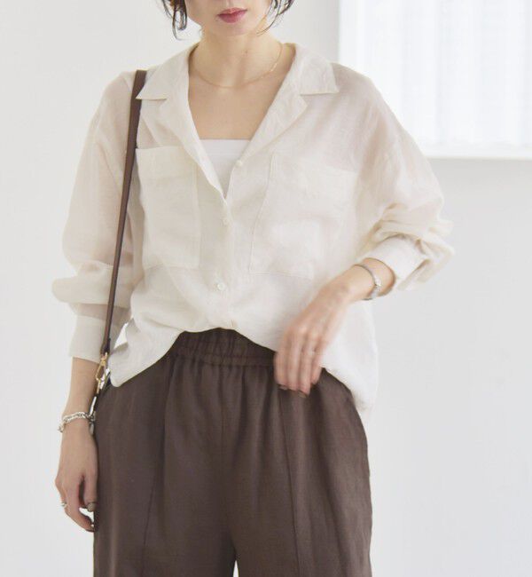 quaranciel「quaranciel:〈洗濯機可能〉シアー ポケット オープンカラー オーバー シャツ」|シャツ・ブラウス|