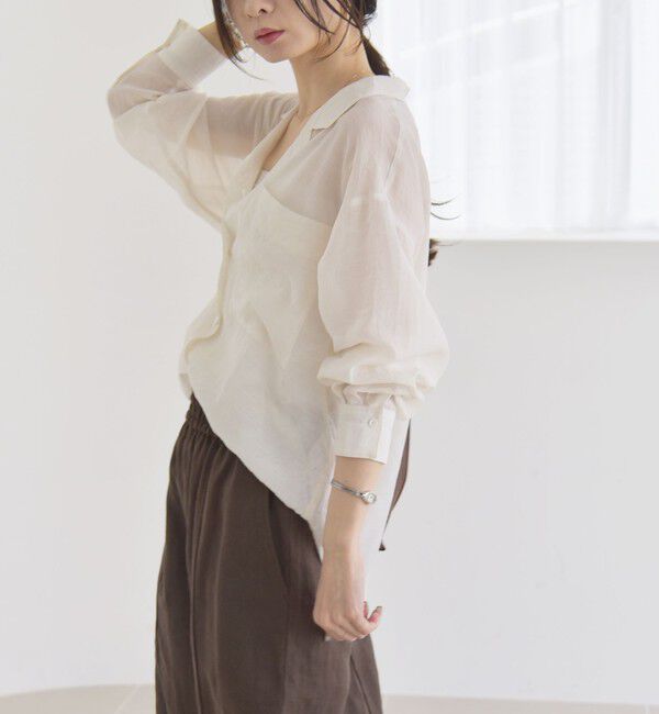 quaranciel「quaranciel:〈洗濯機可能〉シアー ポケット オープンカラー オーバー シャツ」|シャツ・ブラウス|