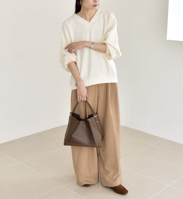 quaranciel「quaranciel:〈手洗い可能〉ケーブル ジャージー Vネック プルオーバー」|Tシャツ・カットソー|