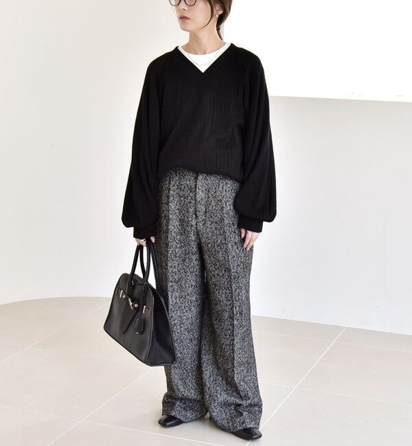 quaranciel「quaranciel:〈手洗い可能〉ケーブル ジャージー Vネック プルオーバー」|Tシャツ・カットソー|