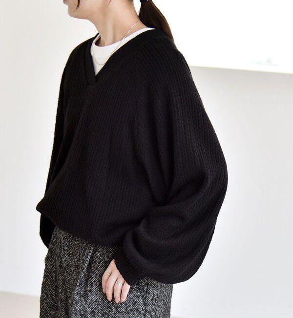 quaranciel「quaranciel:〈手洗い可能〉ケーブル ジャージー Vネック プルオーバー」|Tシャツ・カットソー|