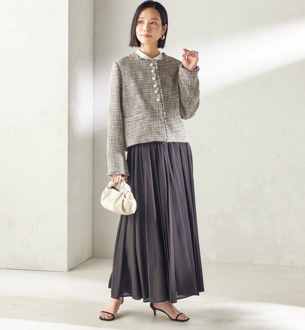 SHIPS for women「トライスピン 杢 ツイード パール モチーフ ボタン ジャケット（セレモニー対応可）」|ノーカラージャケット|