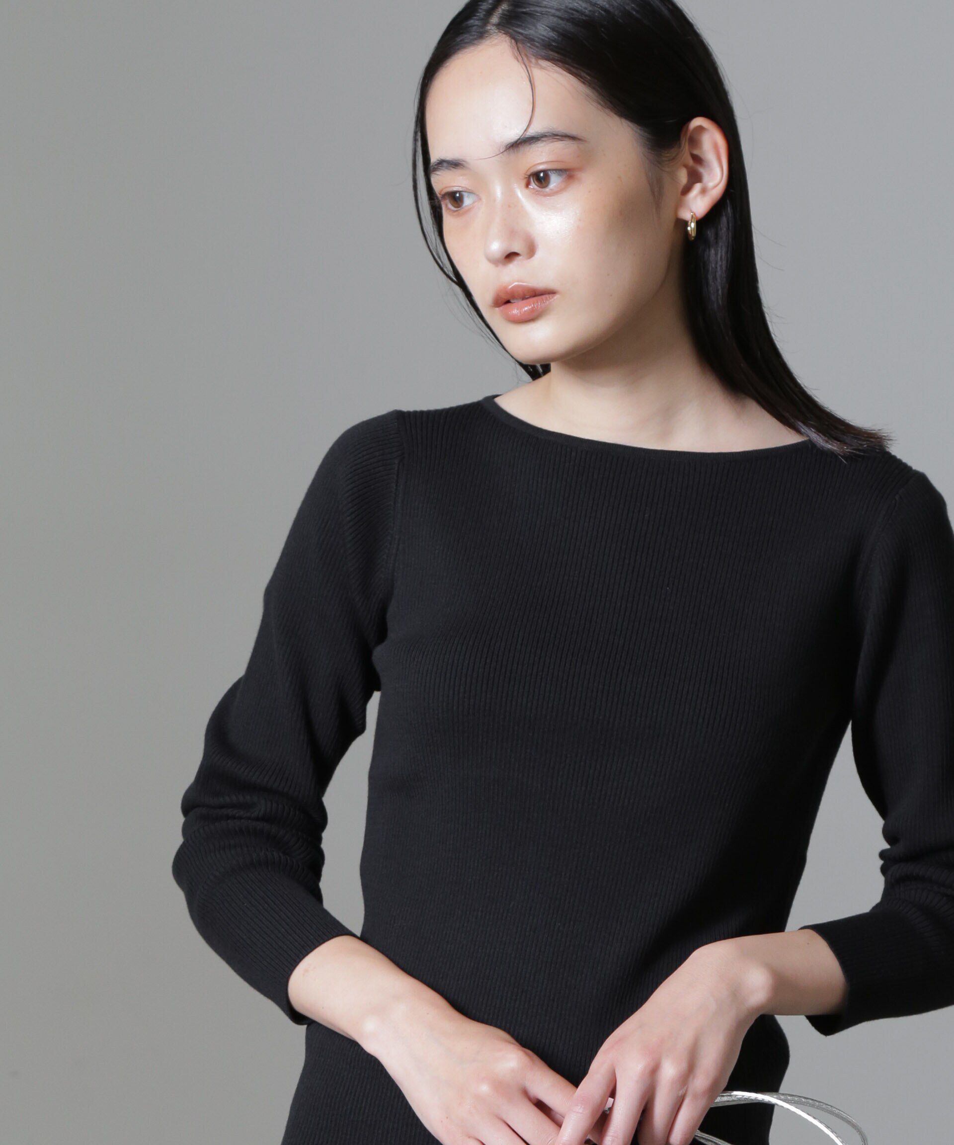nano･universe「CICA＆UVカット加工リブニット」|ニット・セーター|ブラック