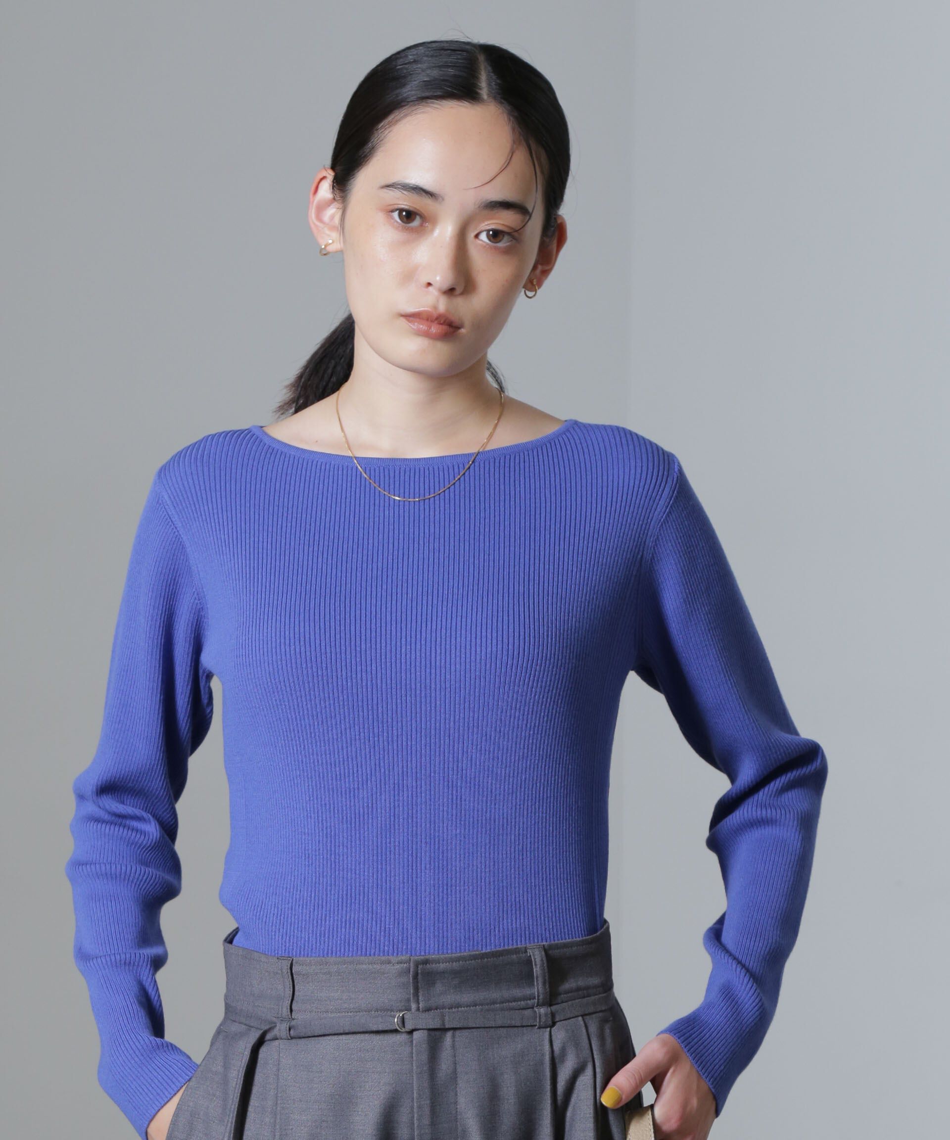 nano･universe「CICA＆UVカット加工リブニット」|ニット・セーター|ブルー