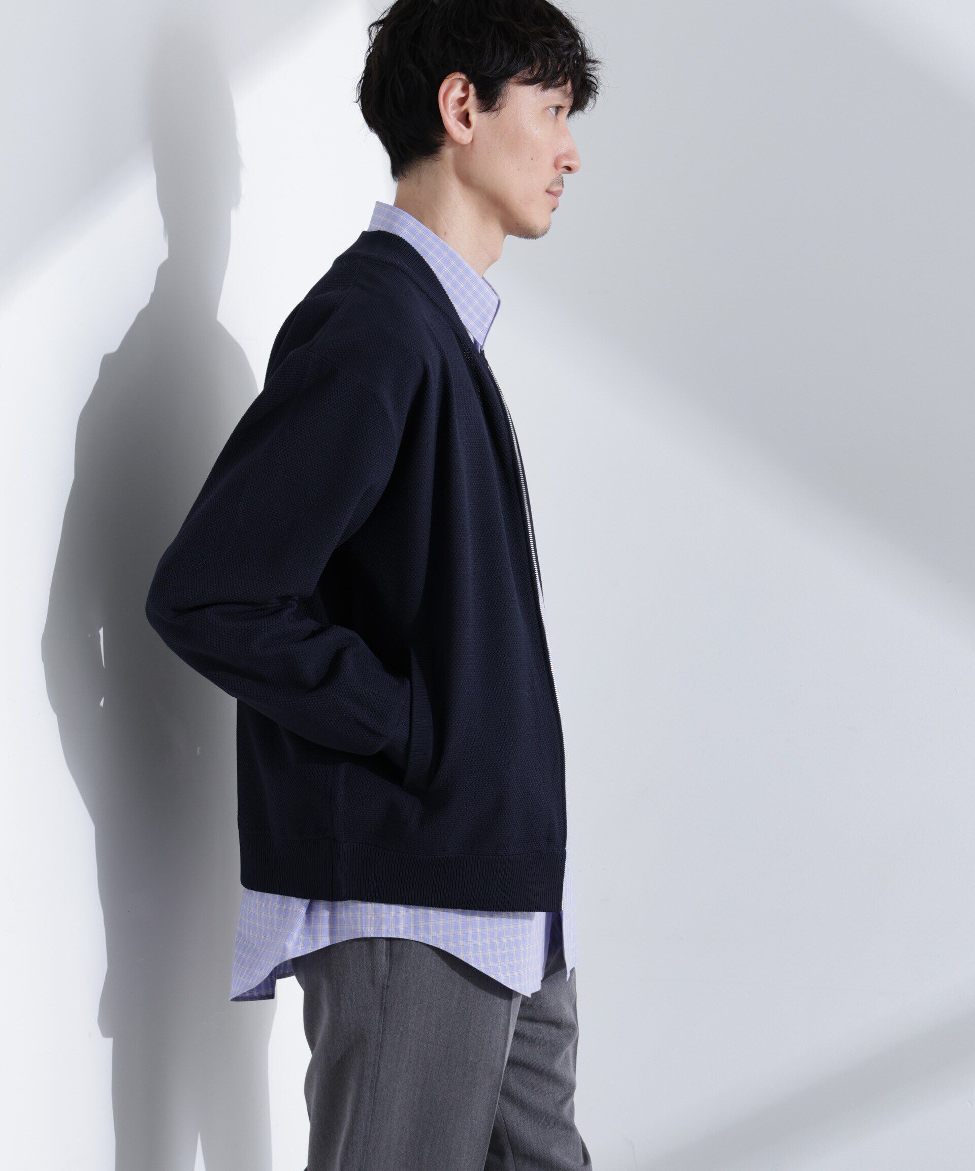 nano･universe「エアニットジップブルゾン」|ブルゾン・スタジャン|