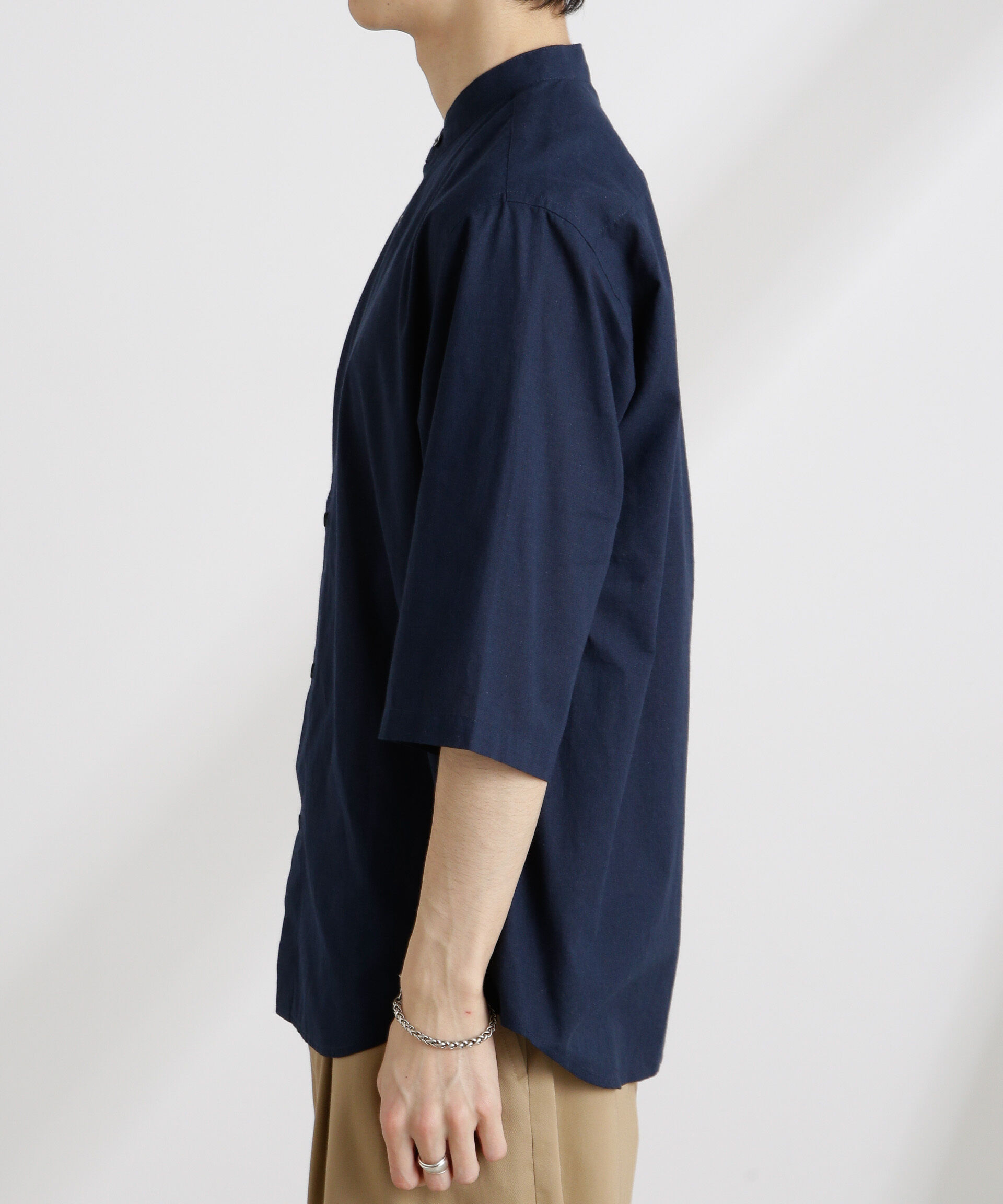 nano･universe「クールマックスリネンバンドカラー7分袖」|シャツ・ブラウス|