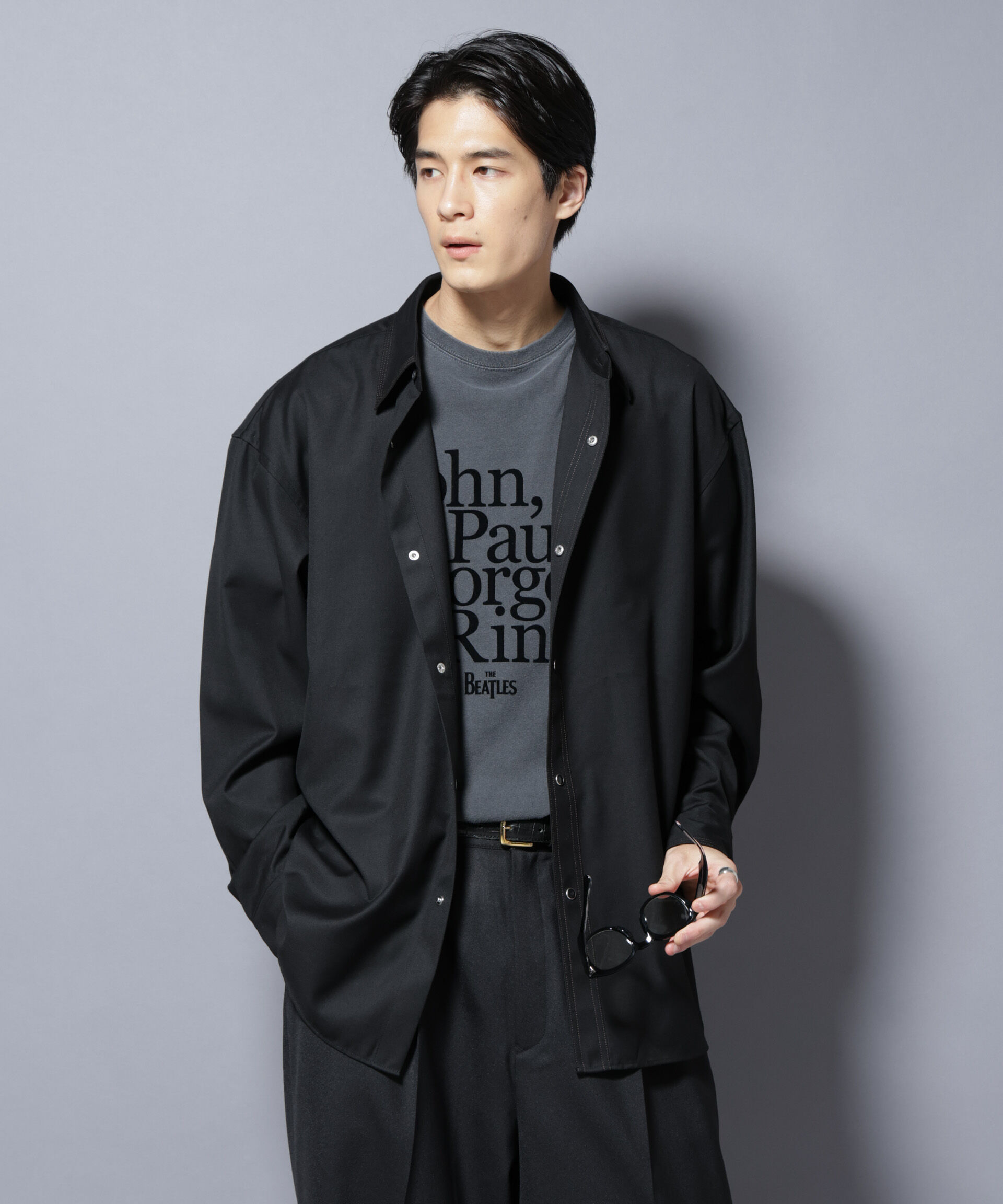 nano･universe「トリプルステッチ パールドットオーバーシャツ」|シャツ・ブラウス|ブラック