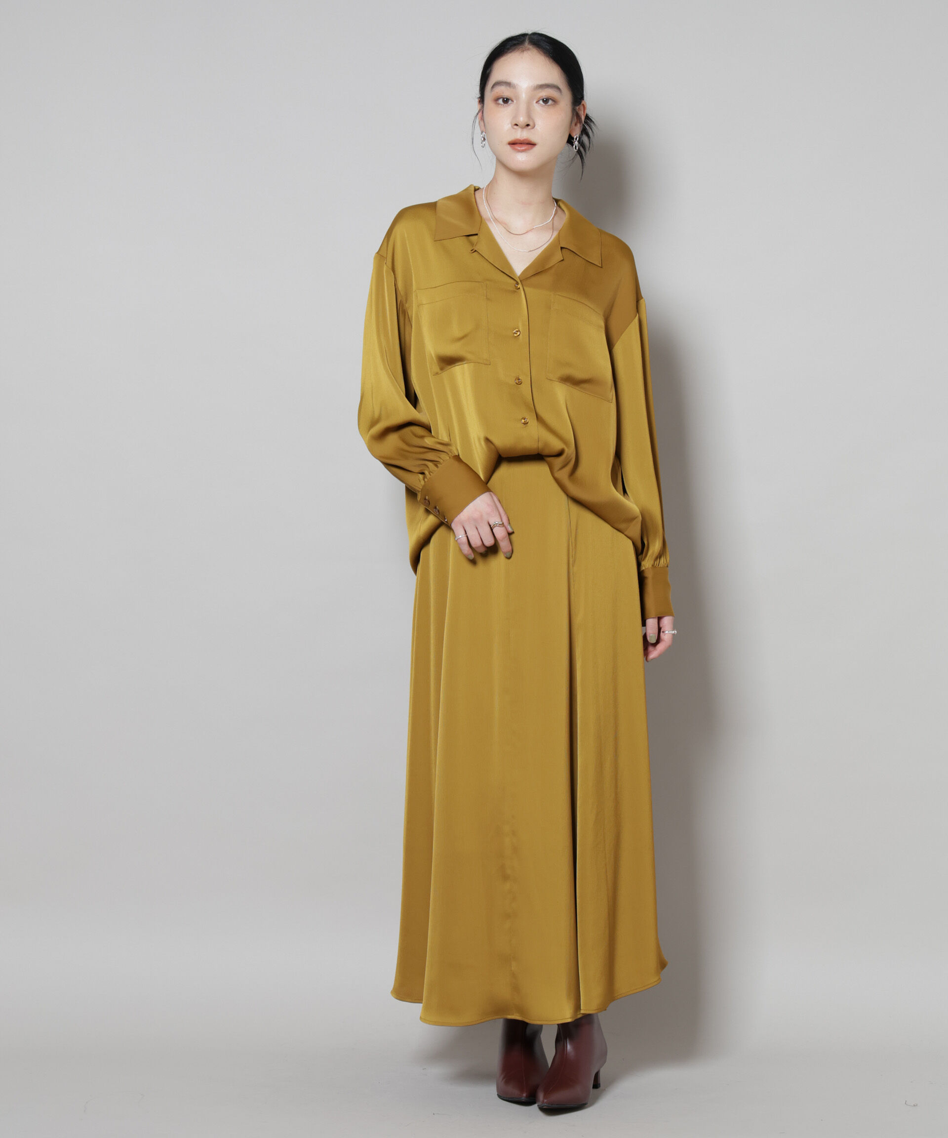 nano･universe「サテンオープンカラーシャツ(セットアップ可)」|シャツ・ブラウス|