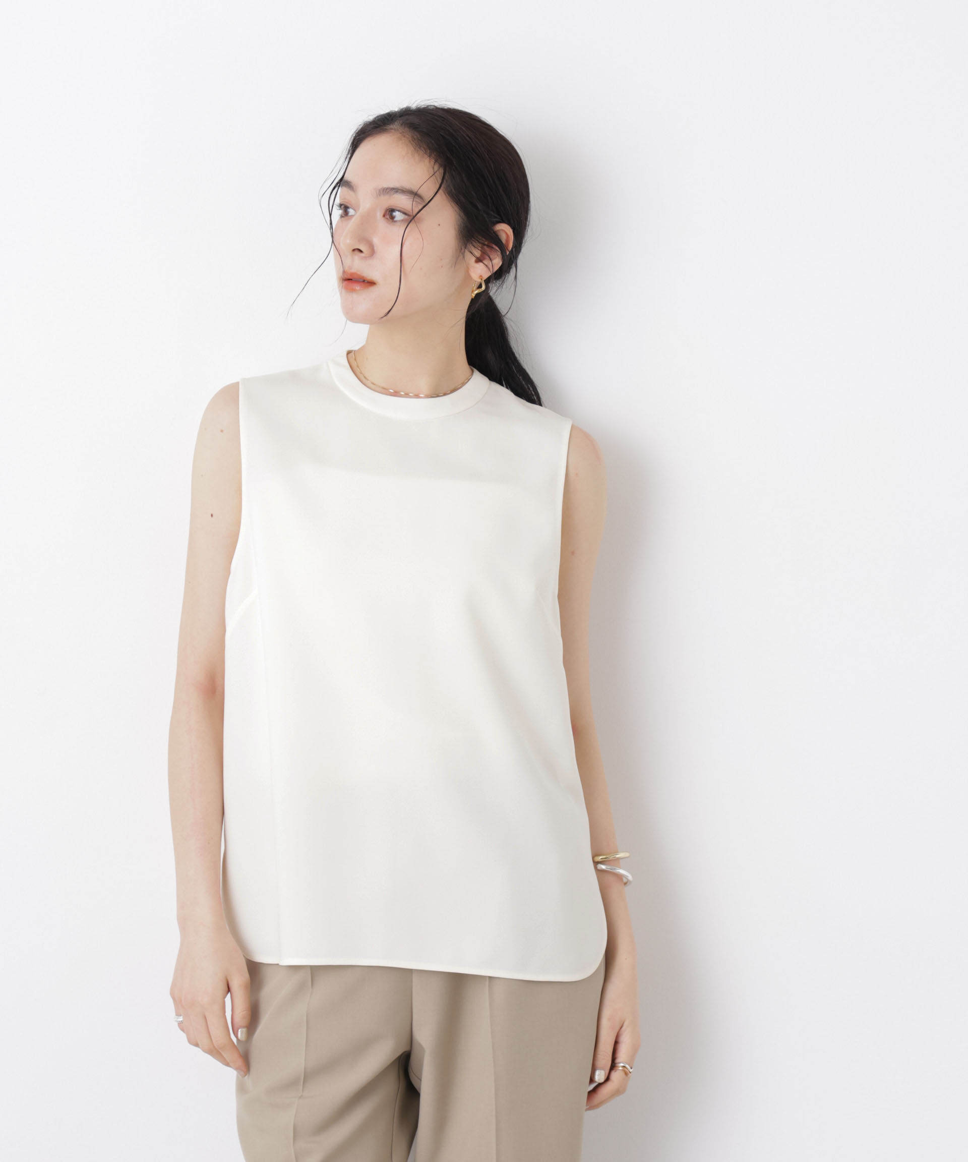 nano･universe「DressT/スタンドカラーノースリーブブラウス」|シャツ・ブラウス|