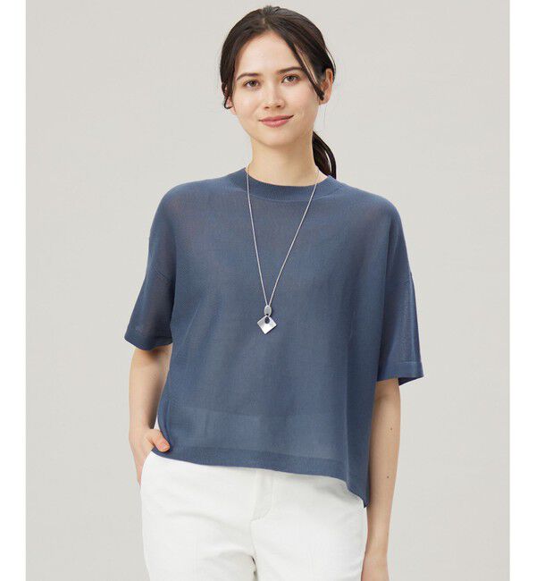 自由区「【アンサンブル対応・洗える】ドライシアーファインゲージクロップド丈 ニット」|ニット・セーター|ブルーグレー