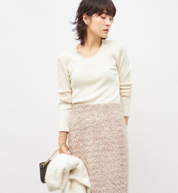 NOLLEY'S sophi「《アンサンブル対応》《手洗い可能》カシミヤ混リブUネックプルオーバー」|ニット・セーター|