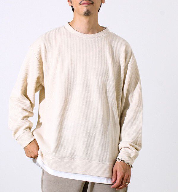 GLOSTER「【1枚でレイヤード見え】畦ニットソー裏起毛フェイクレイヤードロングスリーブ」|Tシャツ・カットソー|