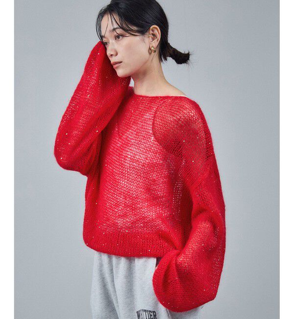 SALON adam et rope'「シアーモヘアスパンコールプルオーバー 2」|ニット・セーター|レッド(60)