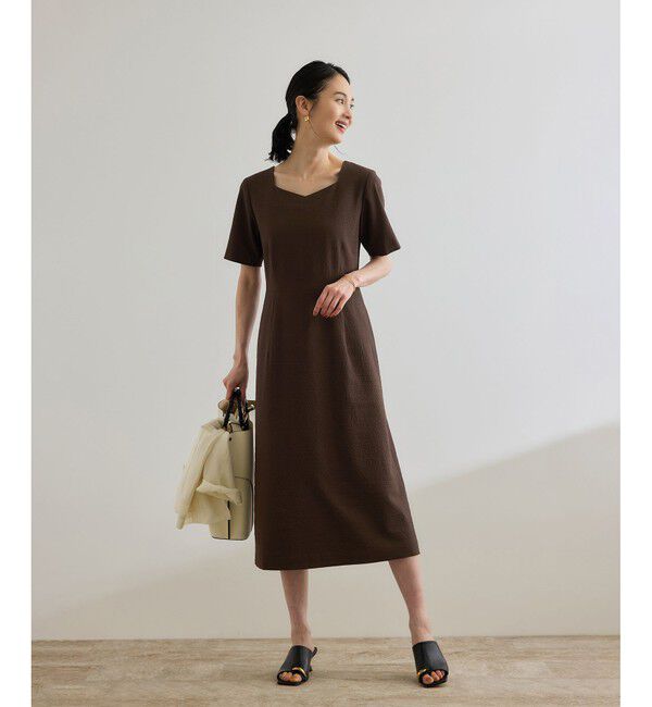 ROPE「スクエアーネックワンピース（ジャガード/サッカー素材）/洗える」|ワンピース|